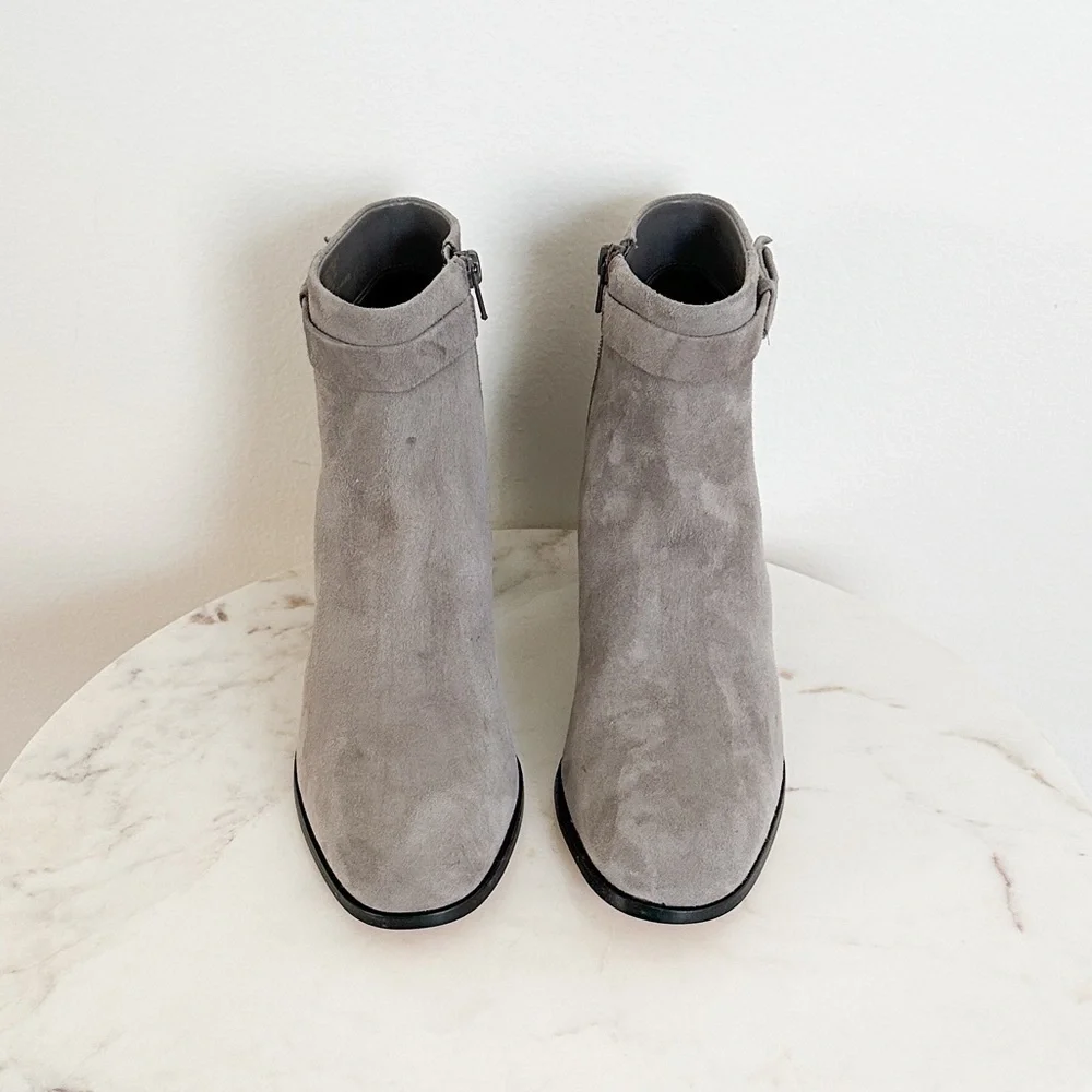 NEW Kate Spade Madelaine Strap Heeled Suede Booties Hare Grey Size 8